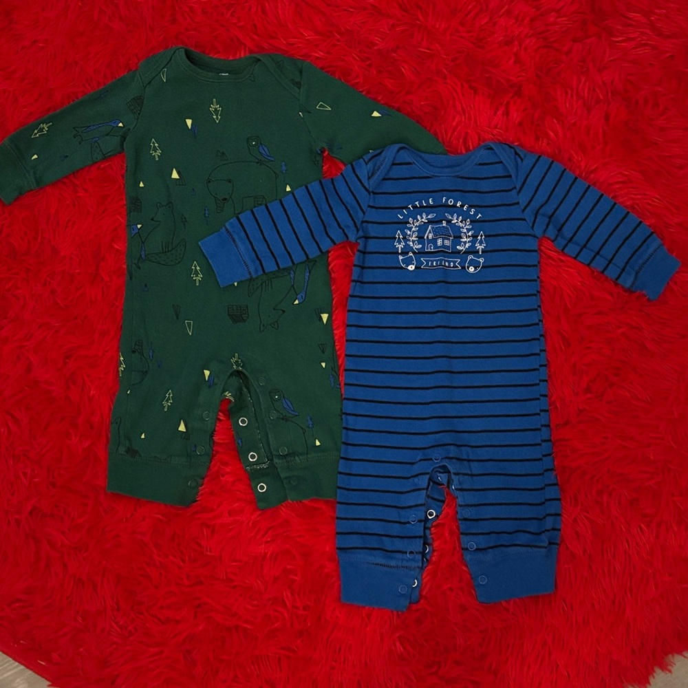 Carter's Green Forest Friends and Blue Striped Footies
